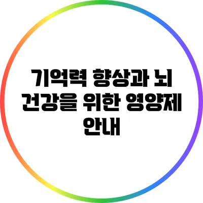 기억력 향상과 뇌 건강을 위한 영양제 안내